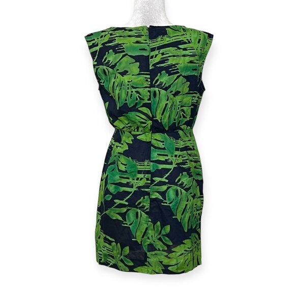 Banana Republic 8P Petite Linen Blend Dress – Green Tropical Leaf Print Sheath - Picture 2 of 11